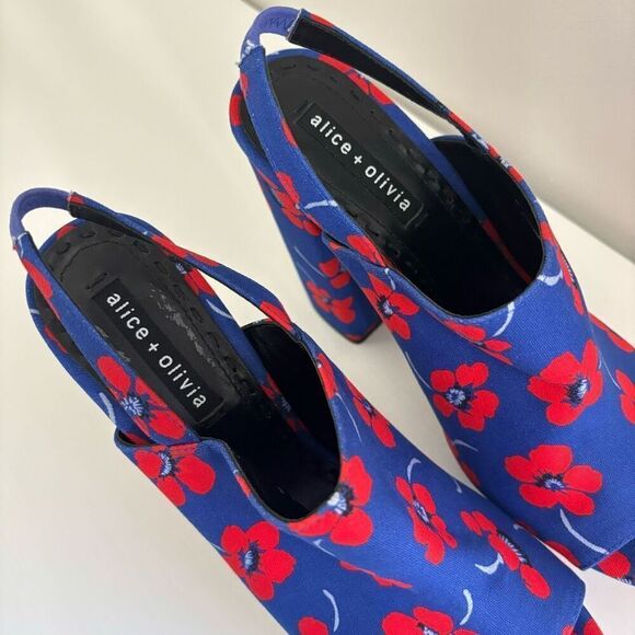 Alice + Olivia Logan Floral Platform Sandals Blue Red size EU 40 US 9 - Picture 7 of 12